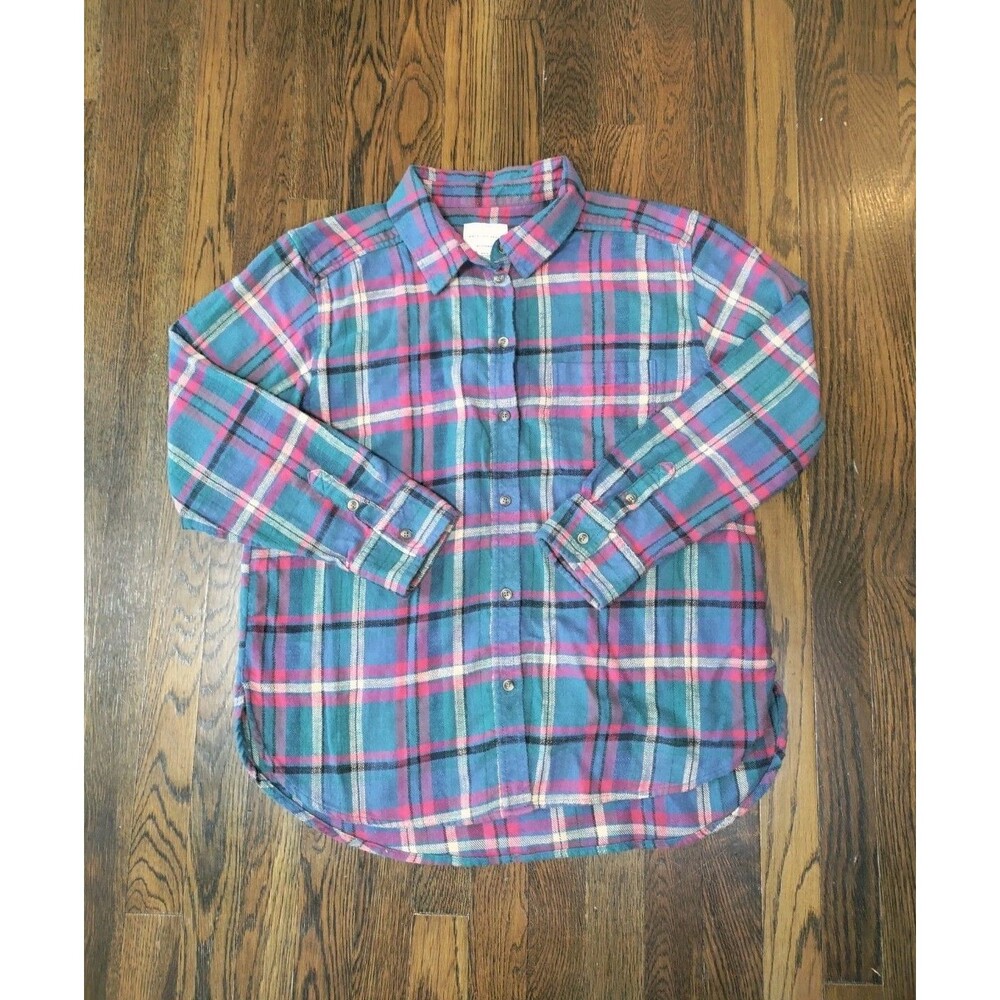 American Eagle Boyfriend Fit Flannel Women's M Plaid Long Sleeve Button Up Shirt